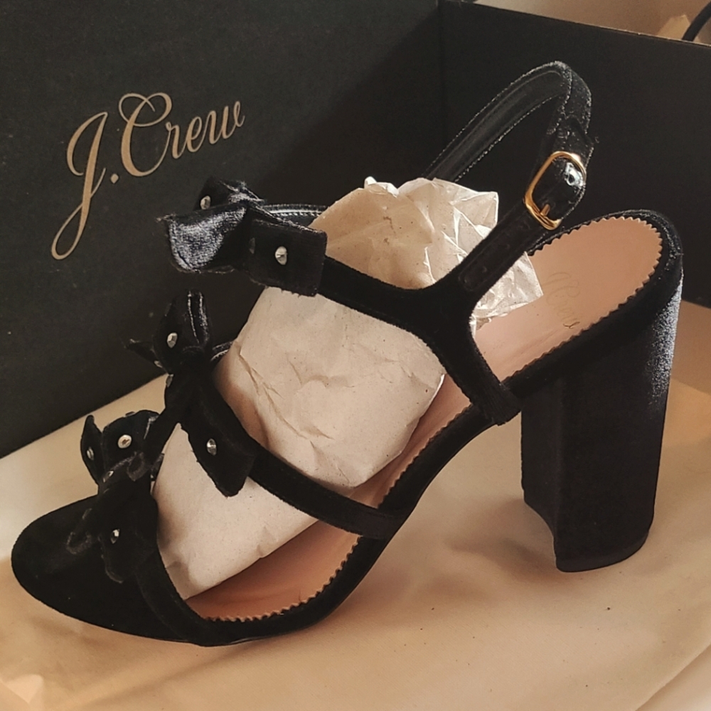 Velvet Bow Sandles with Crystals